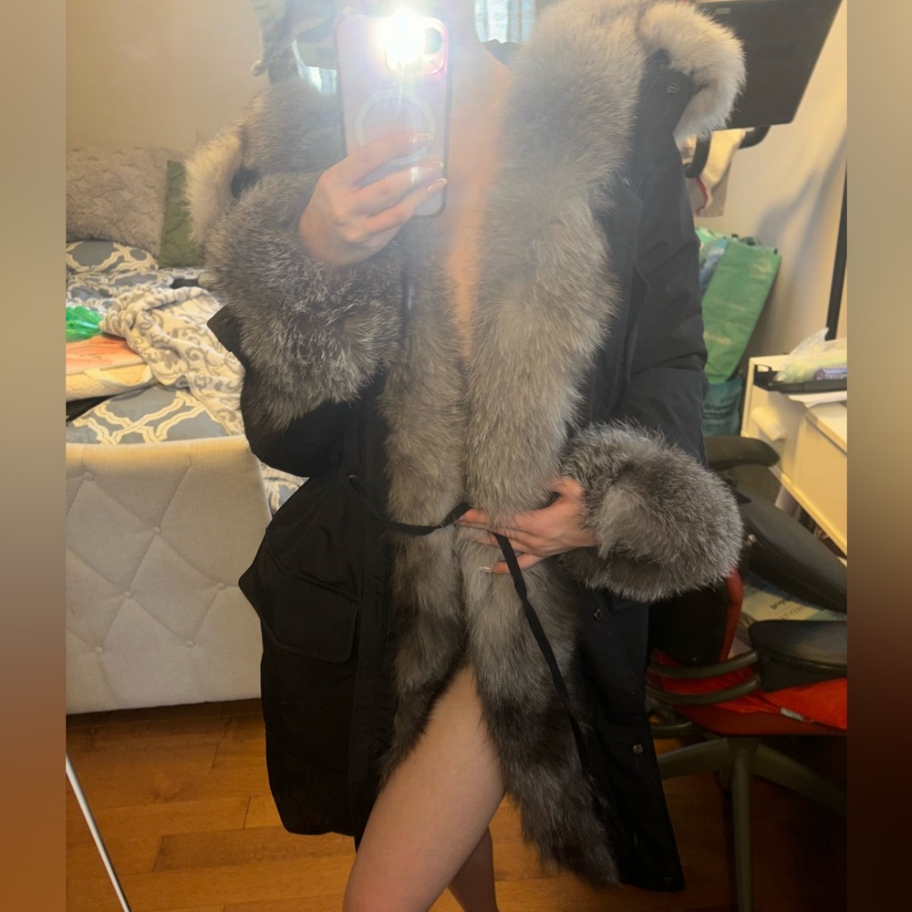 Women's Black Fur-Trimmed Parka